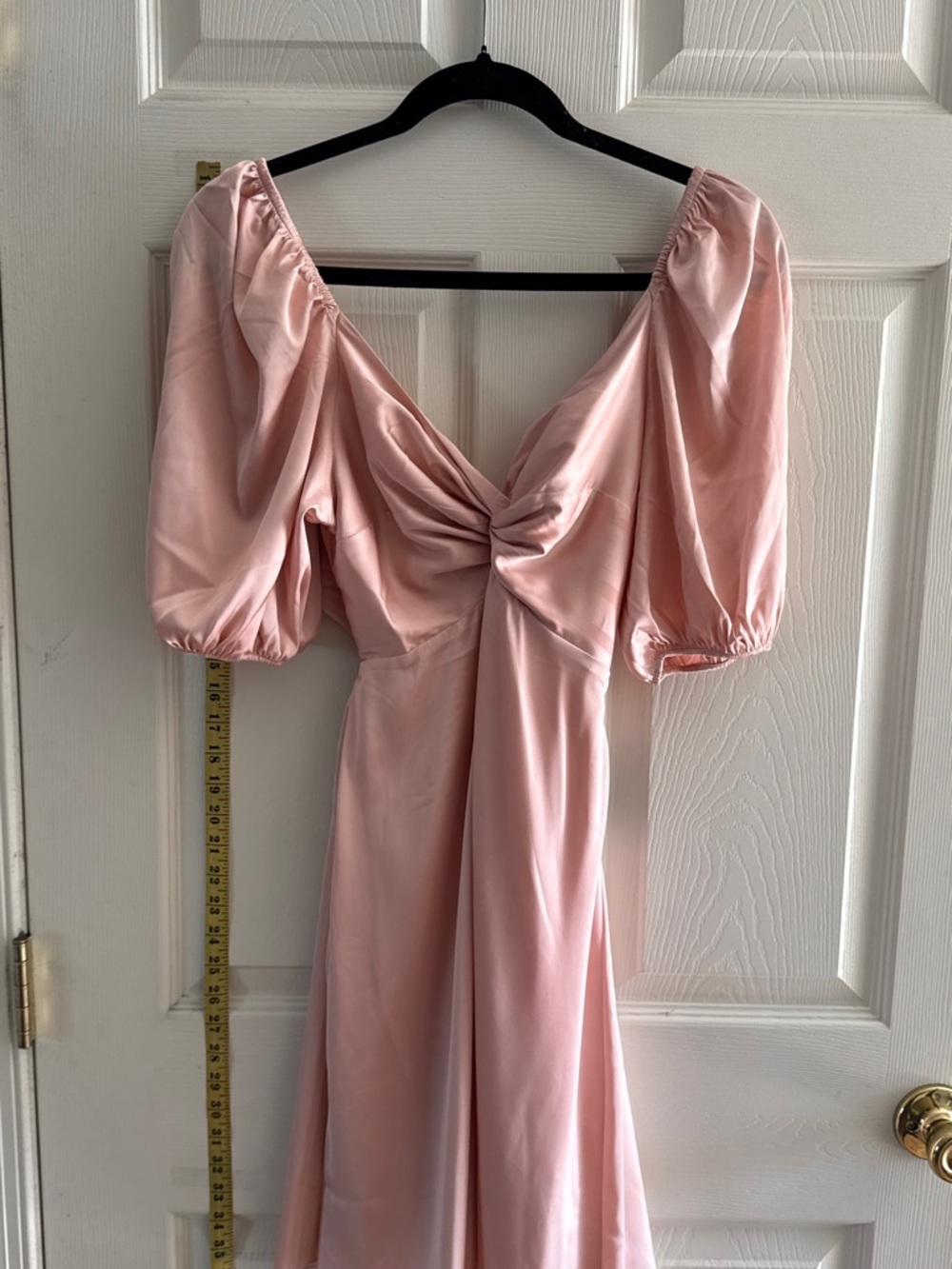 Express Pink Satin Puff-Sleeve Midi Dress